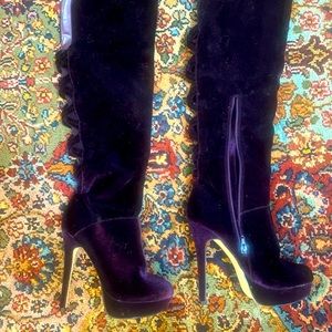 Purple velvet stiletto boots